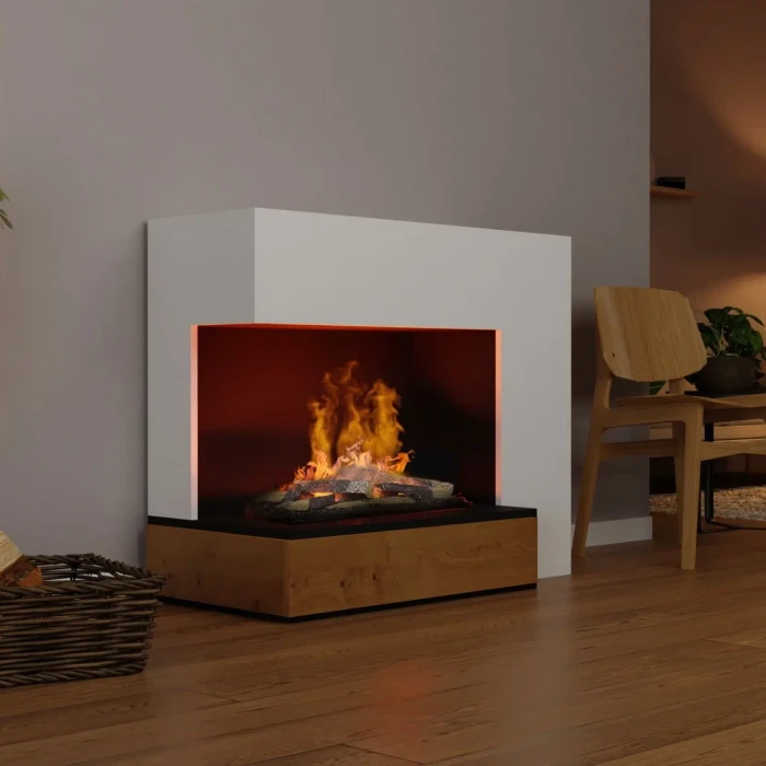 Glow Fire Planck, linke Seite - OMC 600 | Freistehender Wasserdampfkamin, 90 cm x 109 cm x 53 cm